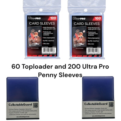 Get the Bundle : 200 Ultra Pro Standard Soft Penny Sleeves and 60 Regular 35pt 3"x4" Card Toploaders.